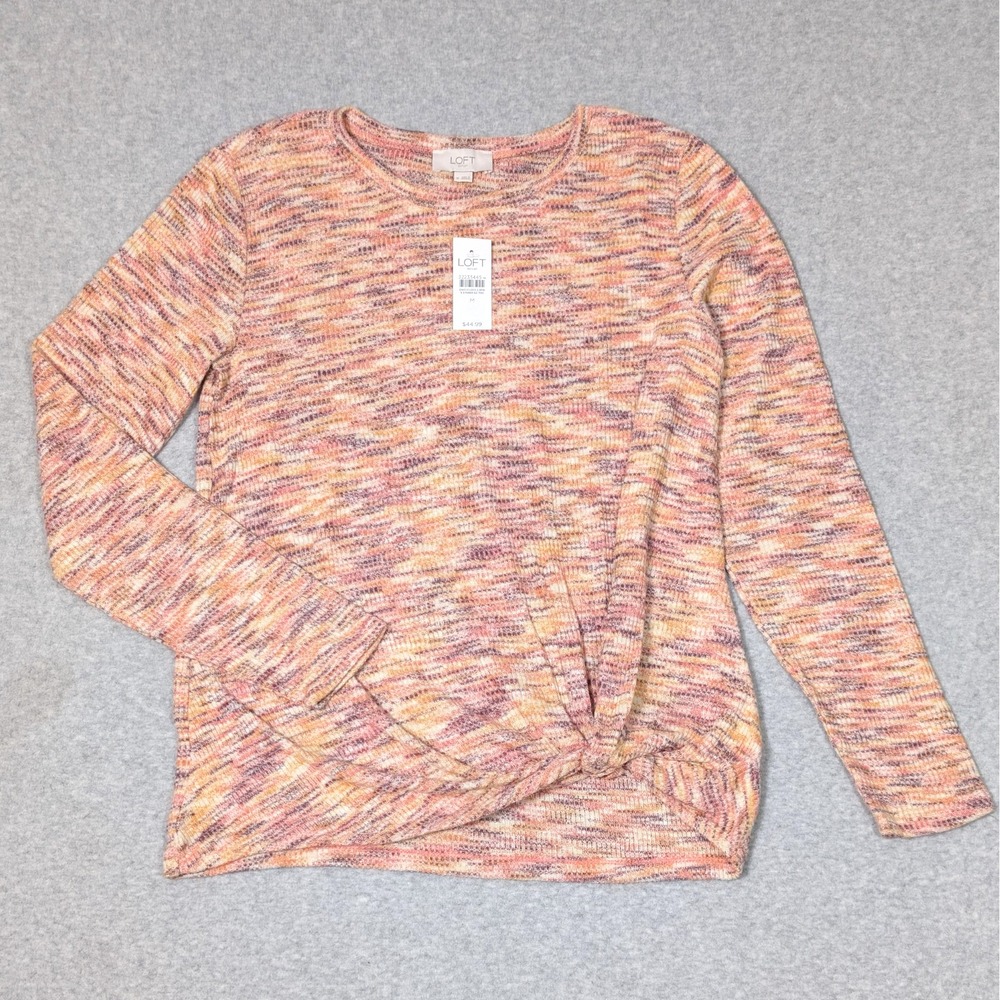 Loft Outlet Top Womens Size Medium Front Knot Long Sleeve Multi Knit New